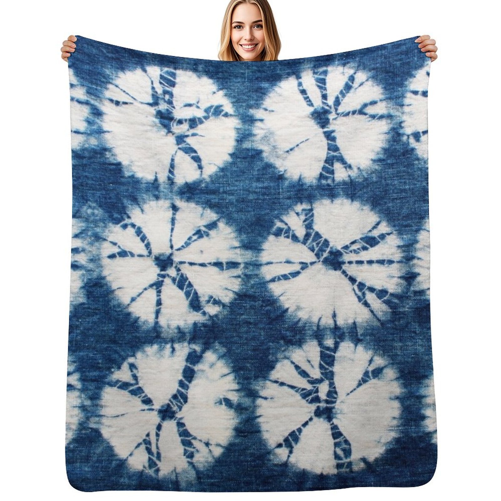 Shibori Tie Dye - Shibori Circles, Indigo, Tie Dye Şal
