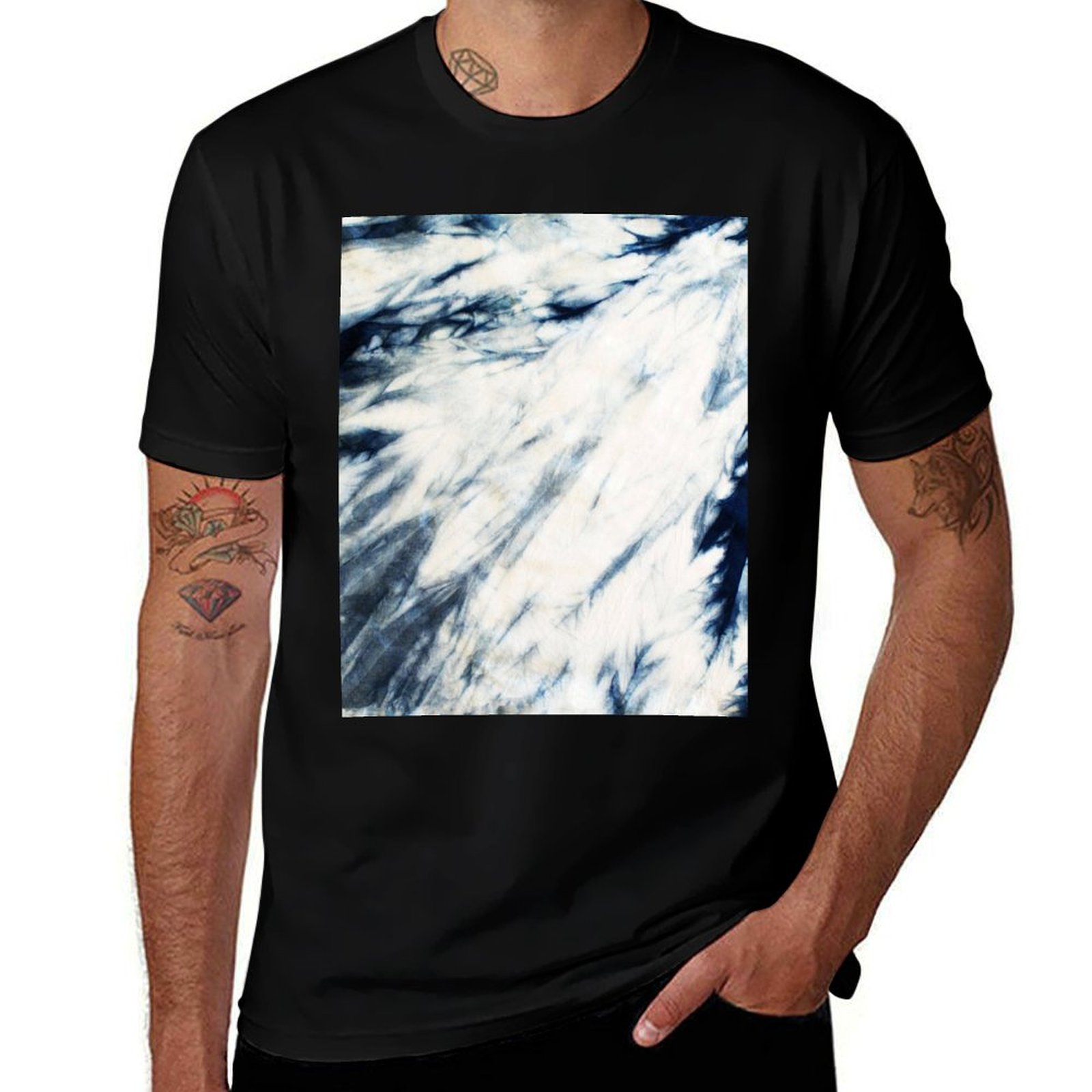 Shibori Tie Dye - Shibori Indigo Mermer Tie Dye Tişört