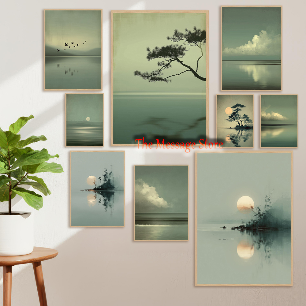 Japanese Zen Lifestyle - Japon Manzara Minimalist Ay Göl Bulut