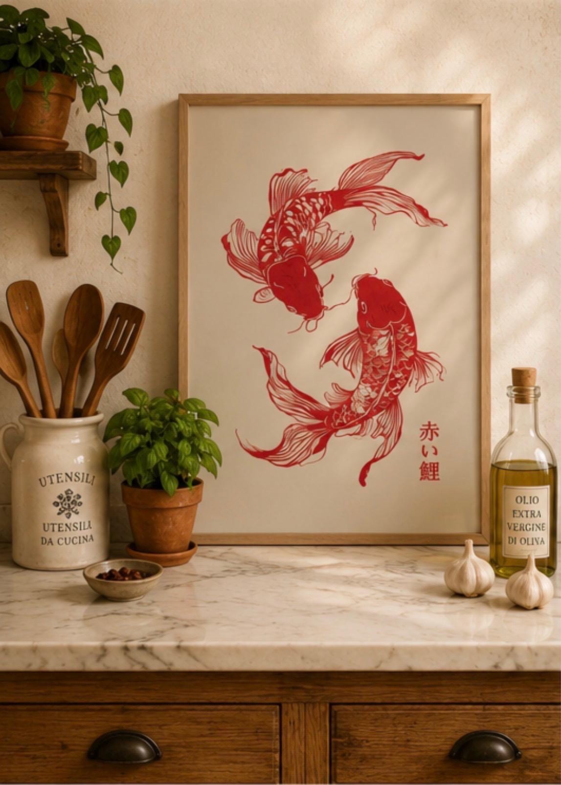 Koi balığı japon çizgi sanatı  - Japanese Zen Lifestyle incelemesi ve fiyatı